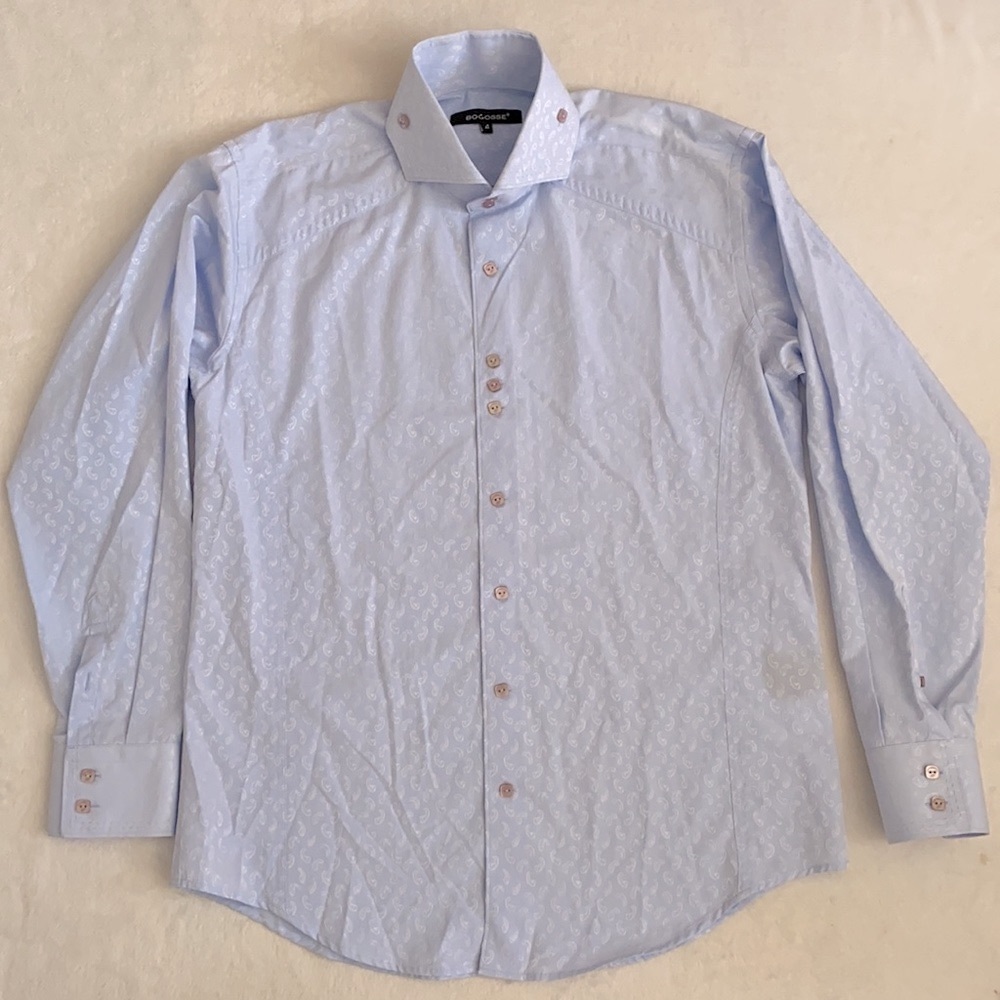 Bogosse | Jerry 85 Paisley Dress Shirt Square Buttons Light Blue (4 Large)